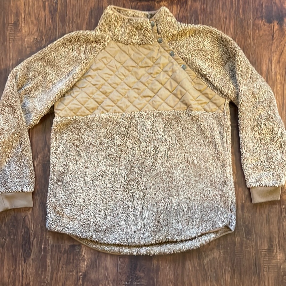 COZY Sherpa Pullover Snap Tan Neutral Brown XL